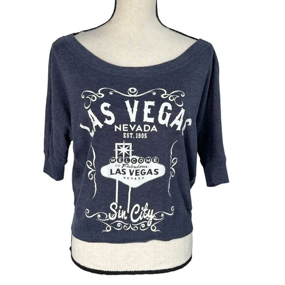 Zenana Outfitters Medium Top Graphic Dolman Sleeve Boat Neck Las Vegas Sin City - Picture 1 of 9